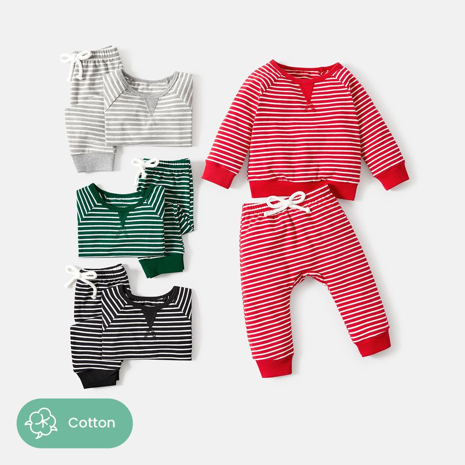 2pcs Baby/Toddler Stripe Raglan Sleeve Cotton Sweatshirt and Pants Set Flecked Grey big image 2