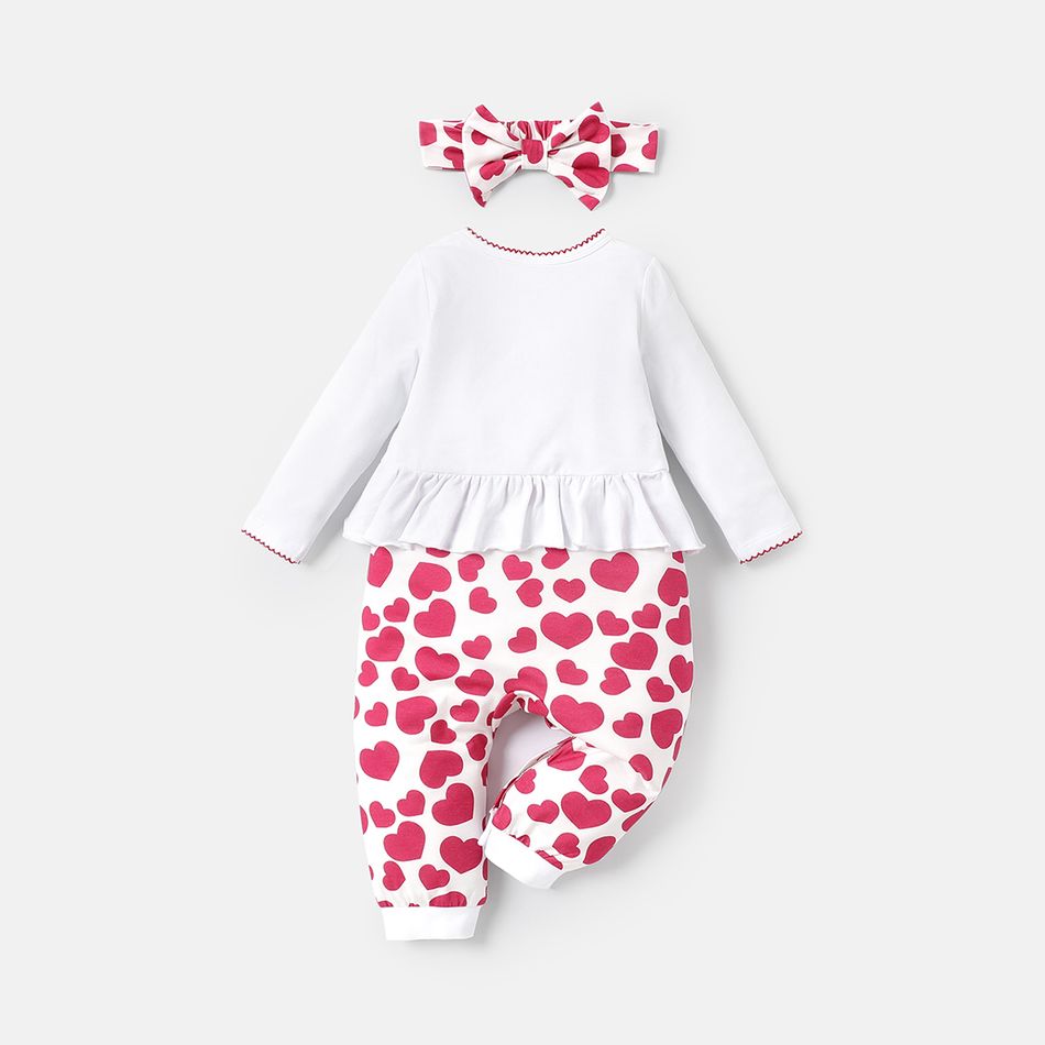 Naia™ 2pcs Baby Girl Cotton Long-sleeve Elephant & Heart Print Faux-two Jumpsuit and Headband Set Red big image 2