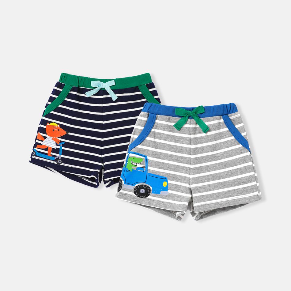 Baby Boy 95% Cotton Animal Print Striped Shorts Deep Blue