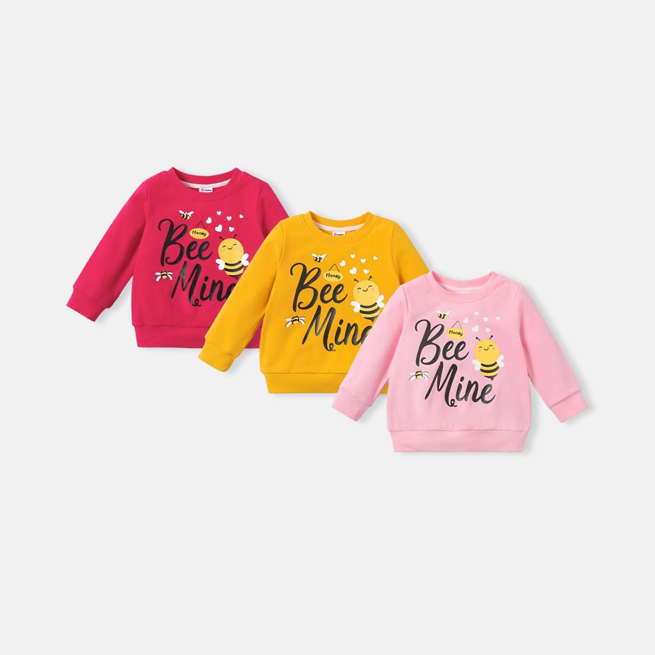 Baby Girl Cotton Letter Bee Print Pullover Sweatshirt Roseo