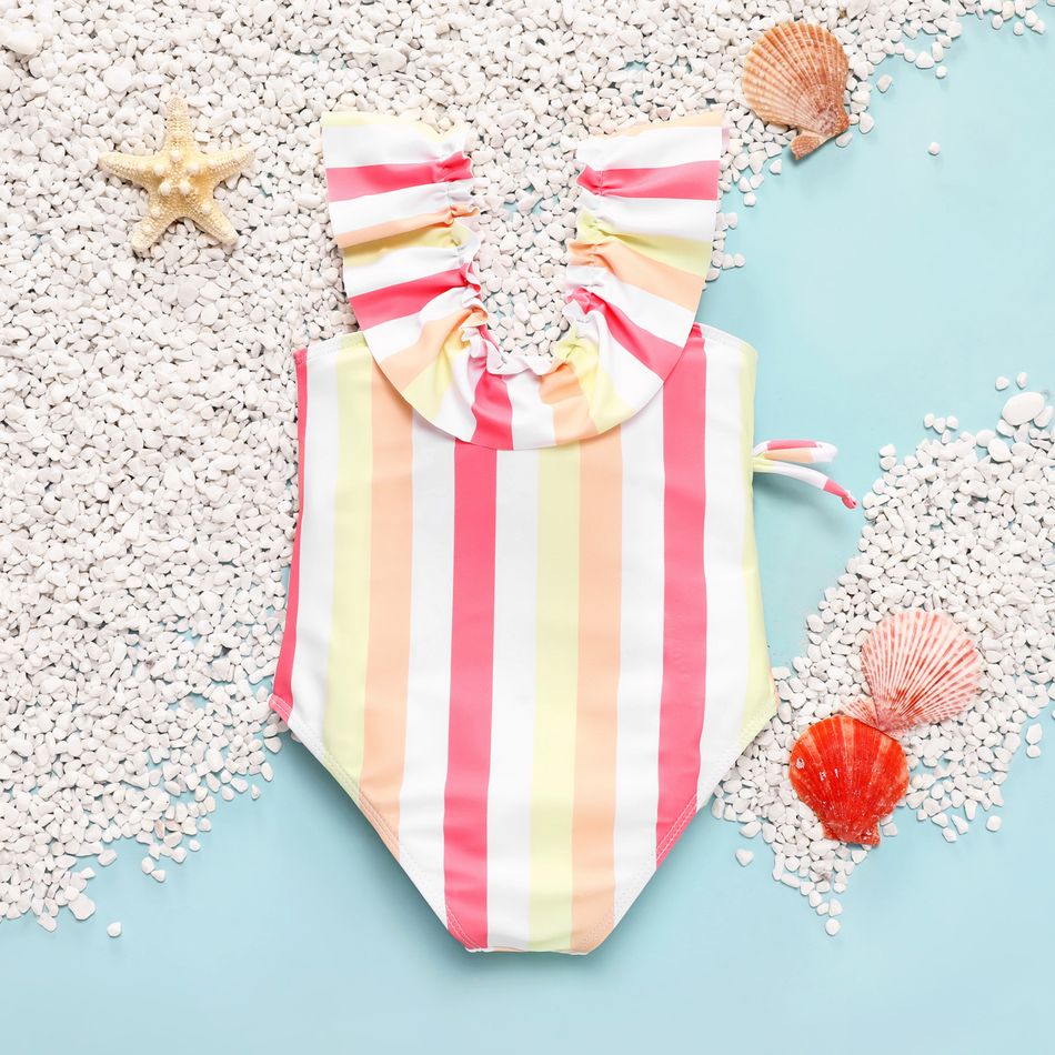 Toddler Girl Boho Stripe Flounce Sleeveless Onepiece Swimsuit Pink big image 2