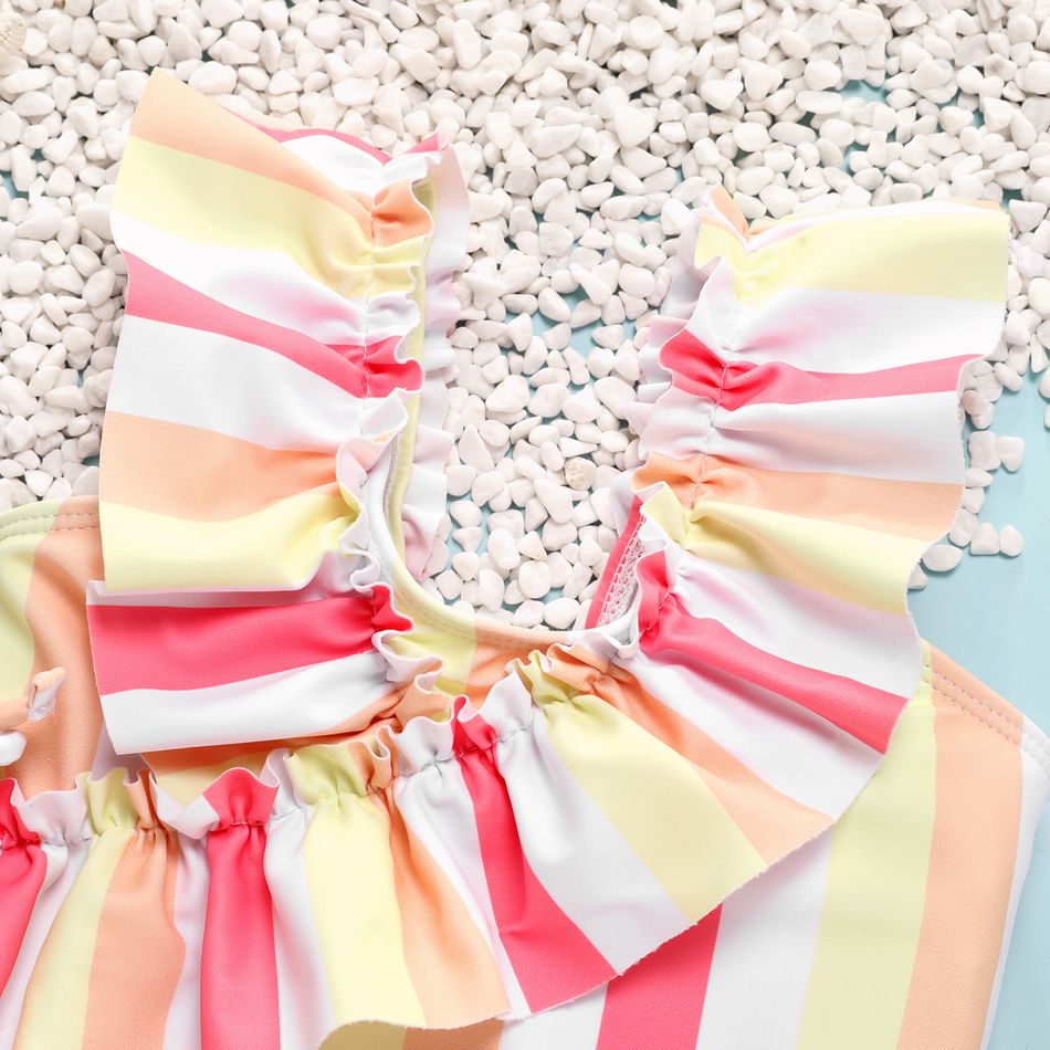 Toddler Girl Boho Stripe Flounce Sleeveless Onepiece Swimsuit Pink big image 3