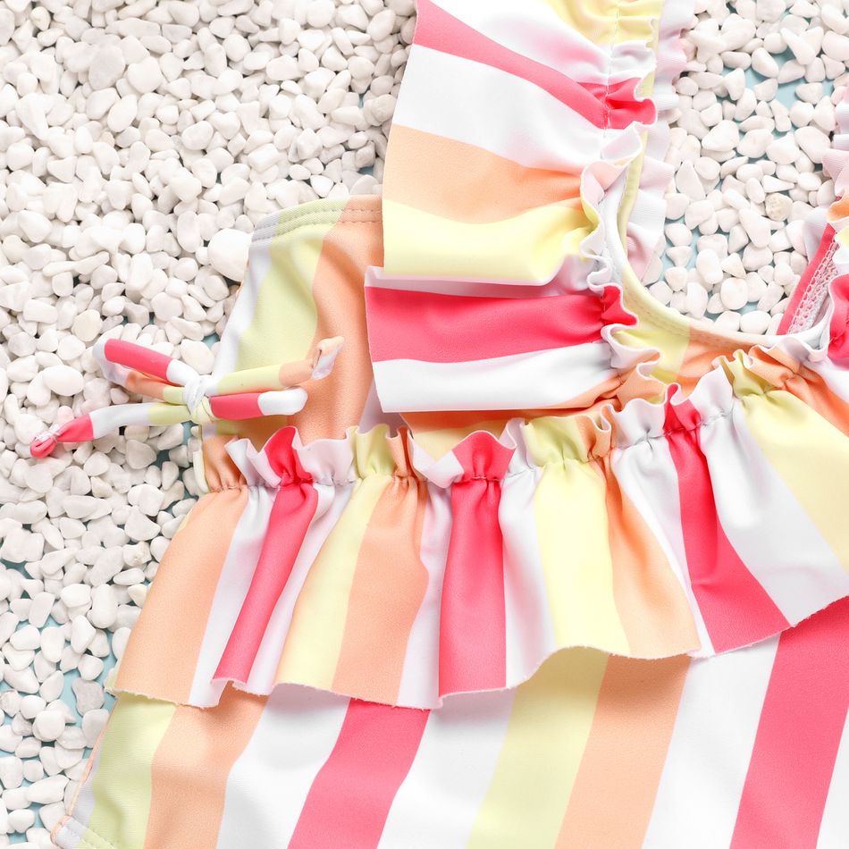 Toddler Girl Boho Stripe Flounce Sleeveless Onepiece Swimsuit Pink big image 4