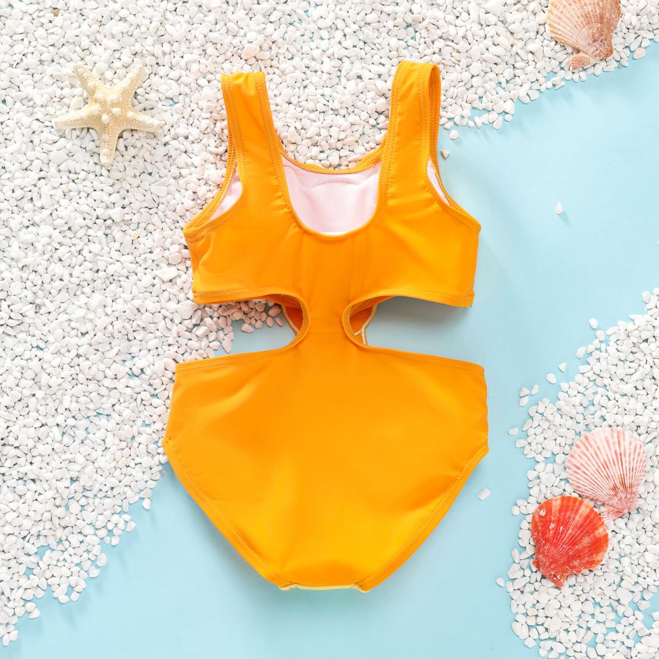 Toddler Girl Playful Giraffe Design Sleeveless Onepiece Swimsuit Orange big image 4