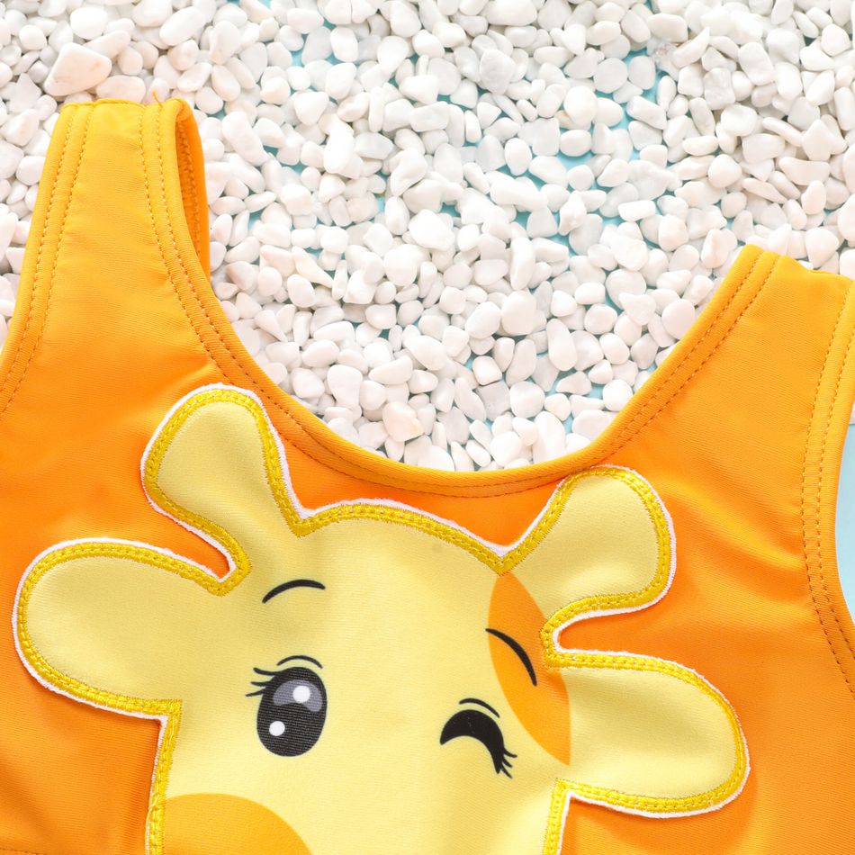 Toddler Girl Playful Giraffe Design Sleeveless Onepiece Swimsuit Orange big image 5