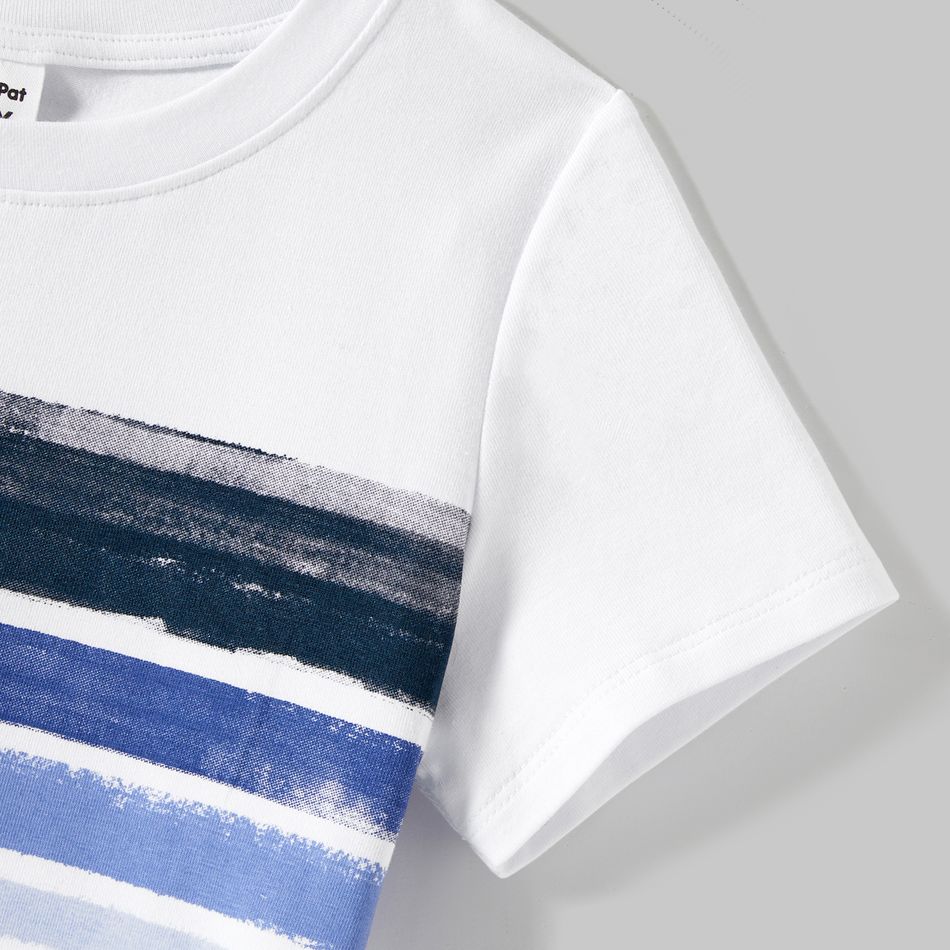 Family Matching Cotton Short-sleeve Spliced Tee and Striped Surplice Neck Short-sleeve Belted Dresses Sets BLUE WHITE big image 16