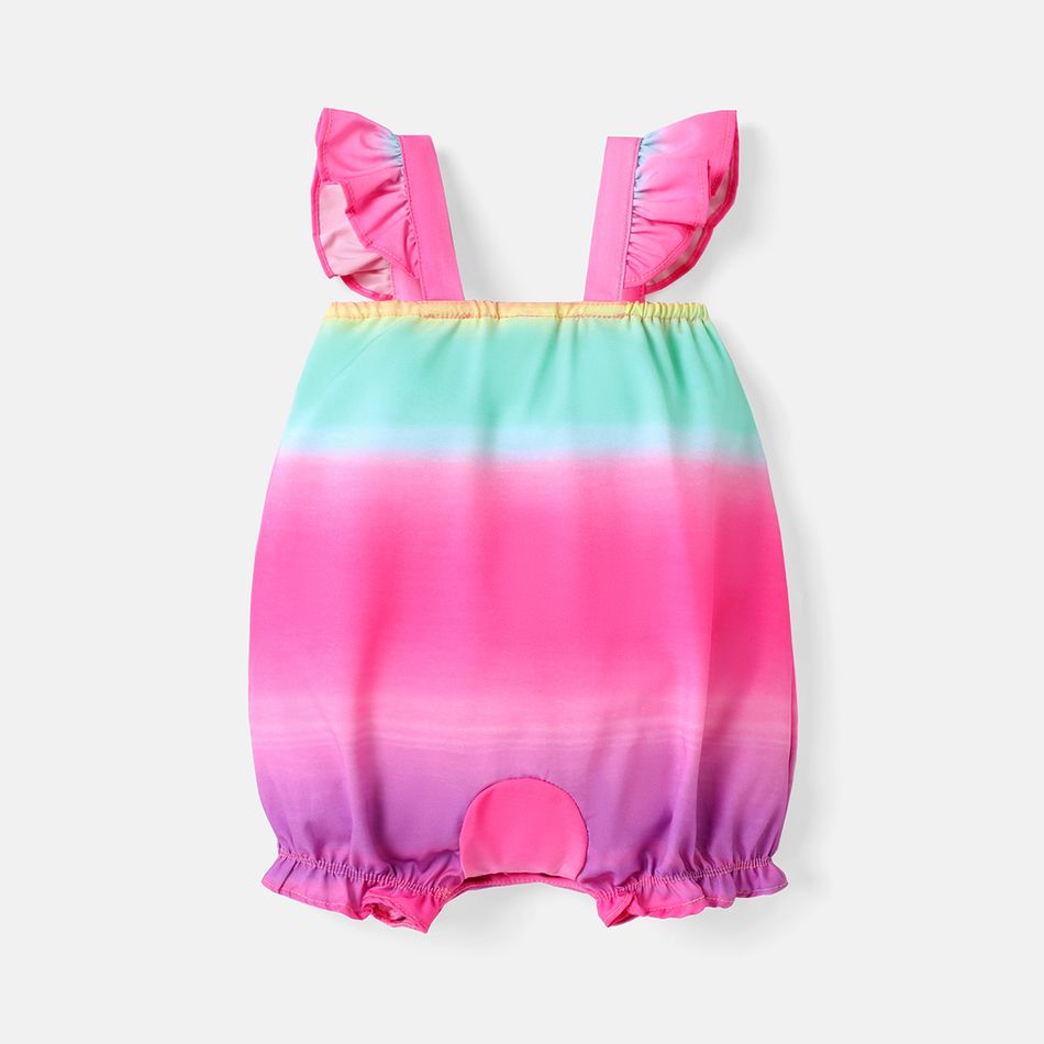 Baby Girl Rainbow Color Flutter-sleeve Romper Multi-color big image 2