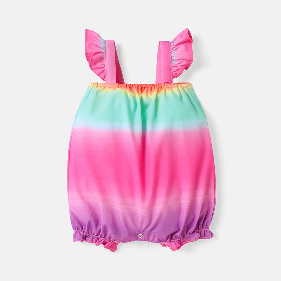 Baby Girl Rainbow Color Flutter-sleeve Romper Multi-color