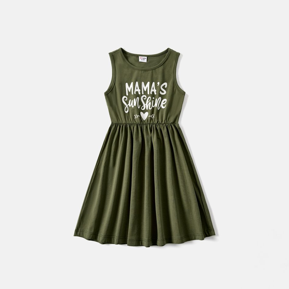Mommy and Me 95% Cotton Sleeveless Dresses Army green big image 6