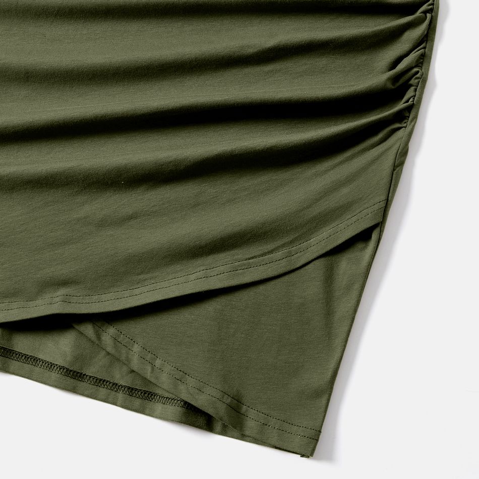 Mommy and Me 95% Cotton Sleeveless Dresses Army green big image 4