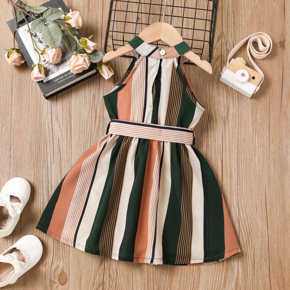 Toddler Girl Boho Stripe Belted Halter Dress Multi-color big image 2