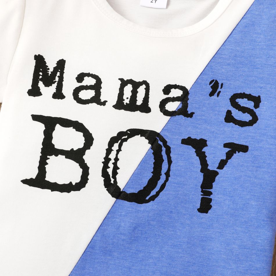2Pcs Toddler Boy Trendy Letter Print Colorblock Short-sleeve Tee & Ripped Shorts Set White big image 3