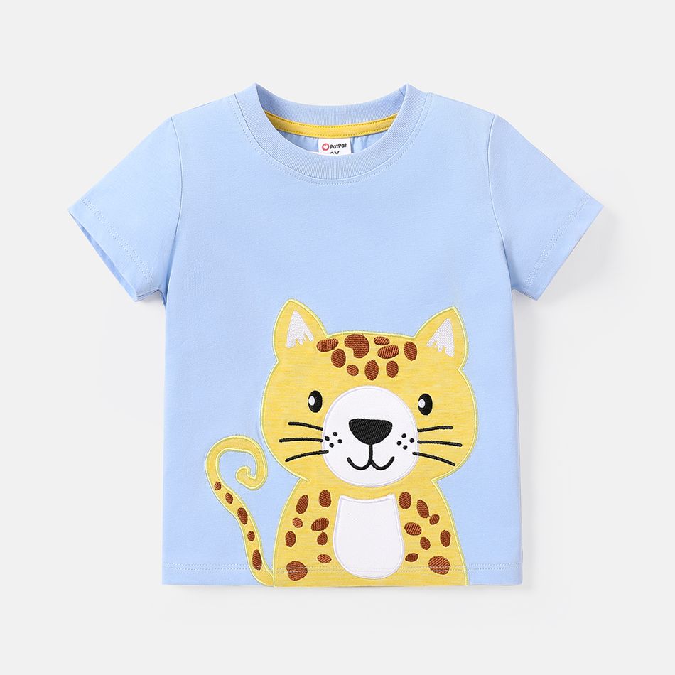Toddler Boy Animal Embroidered Cotton Short-sleeve Tee Light Blue