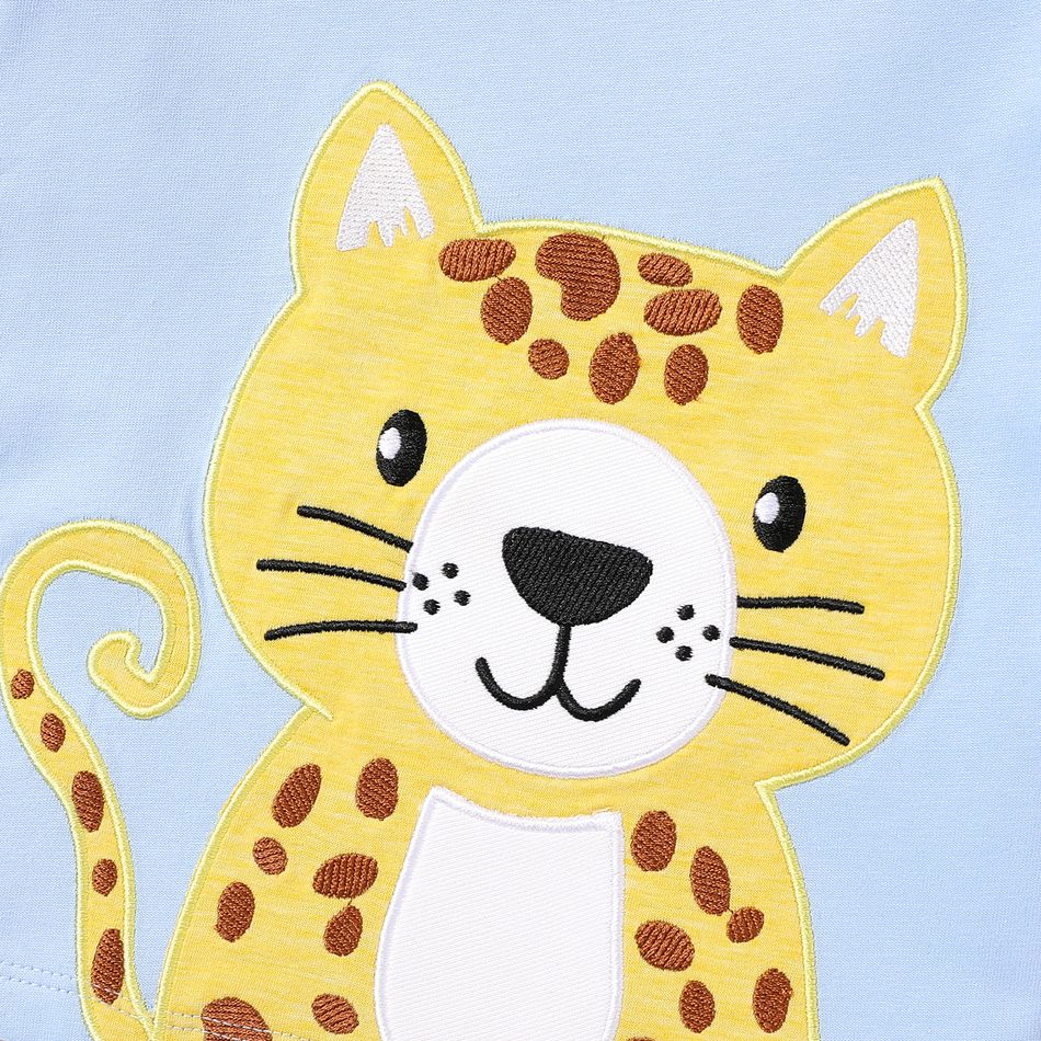 Toddler Boy Animal Embroidered Cotton Short-sleeve Tee Light Blue big image 3