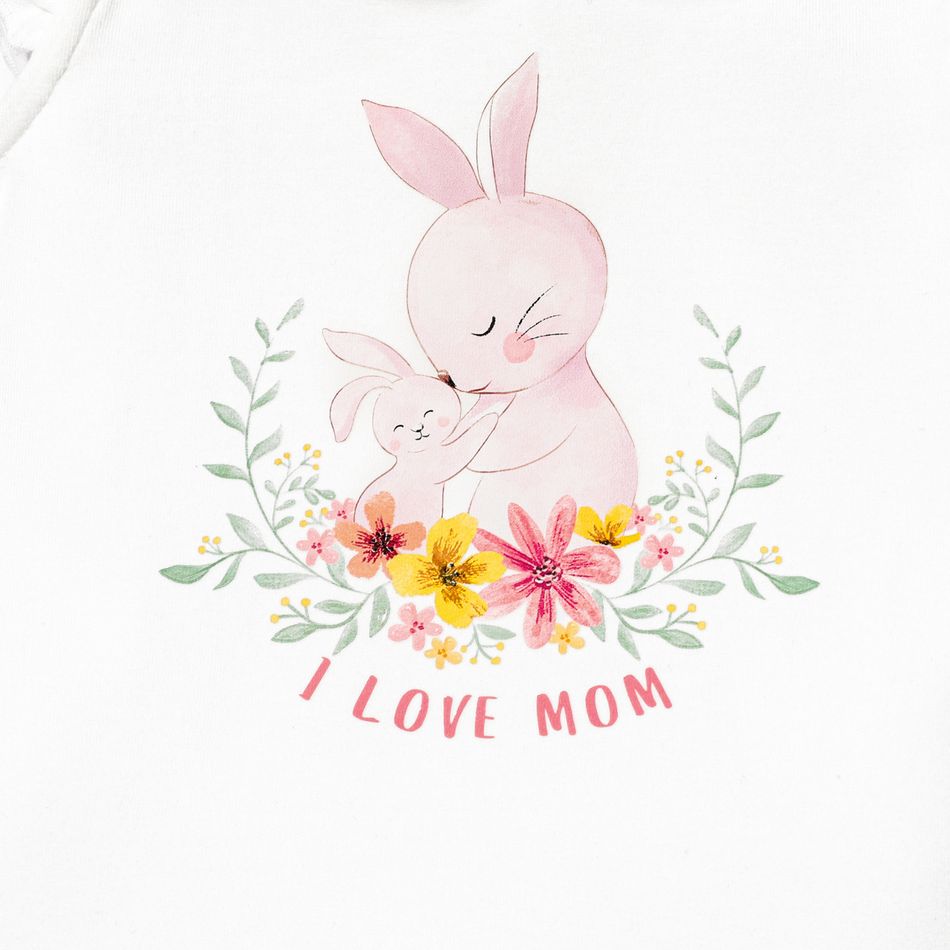 Easter Baby Girl Cotton Flutter-sleeve Mesh Peter Pan Collar Rabbit & Letter Print Tee OffWhite big image 5