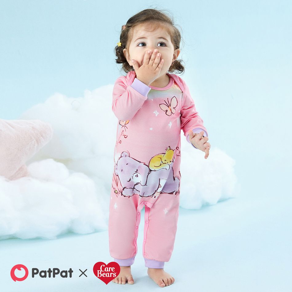 Care Bears Baby Boy/Girl Bear & Rainbow Print Long-sleeve Cotton Jumpsuit Light Pink big image 6
