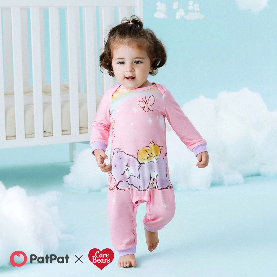 Care Bears Baby Boy/Girl Bear & Rainbow Print Long-sleeve Cotton Jumpsuit Light Pink big image 7