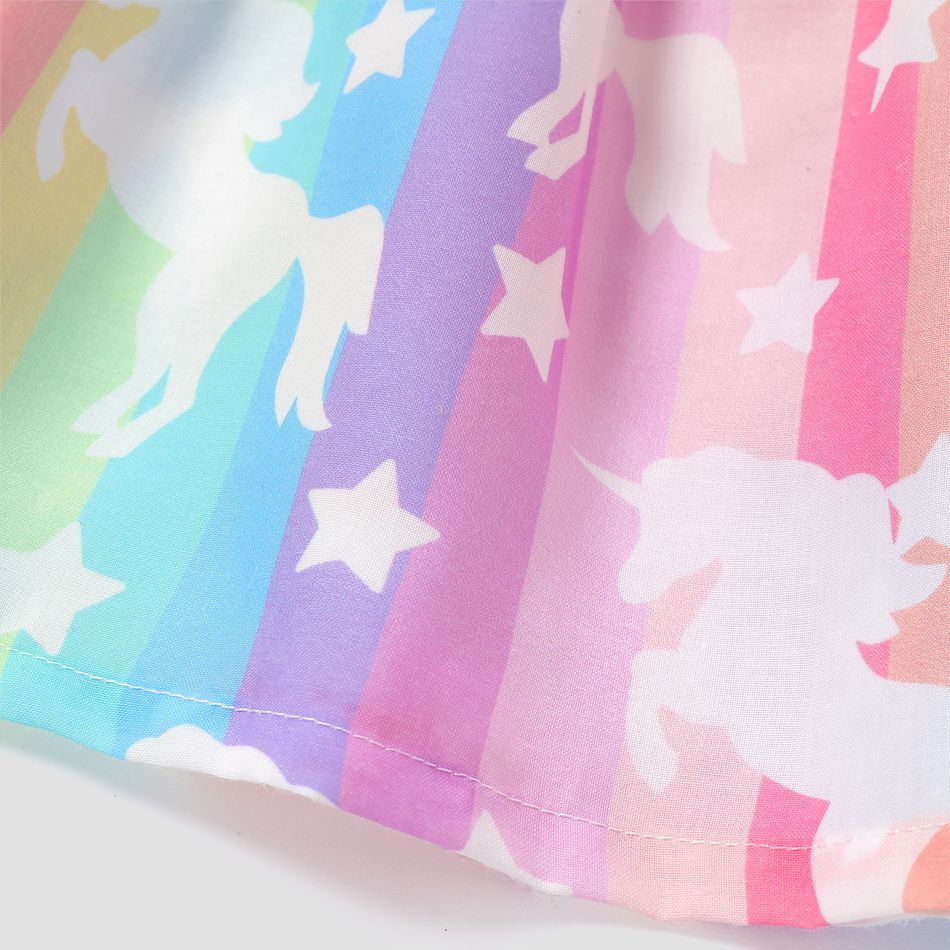 2pcs Toddler Girl Unicorn Print Cotton Short-sleeve Tee and Pompom Design Suspender Skirt Set Colorful big image 5