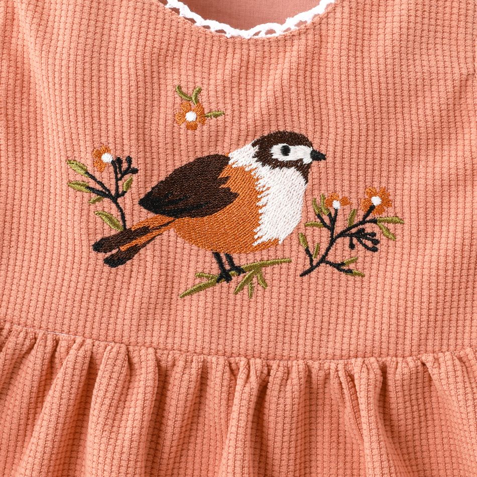 Baby Girl Bird Embroidered Sleeveless Dress Pink big image 4