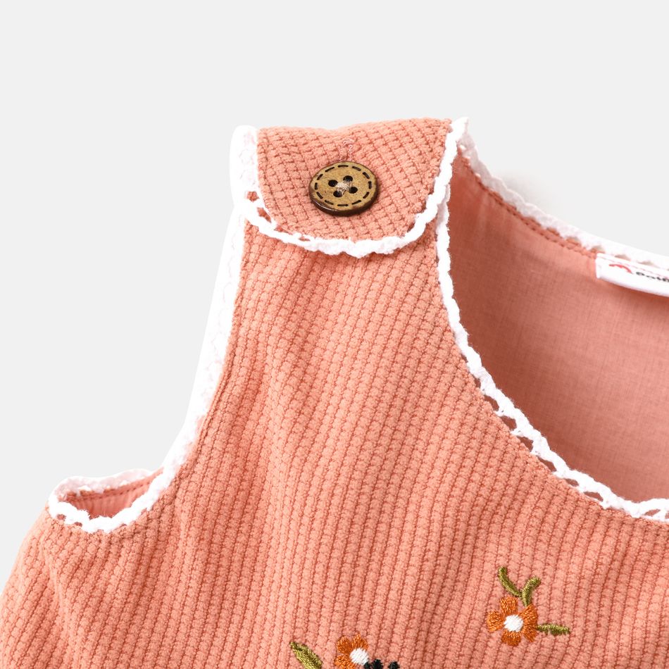 Baby Girl Bird Embroidered Sleeveless Dress Pink big image 5