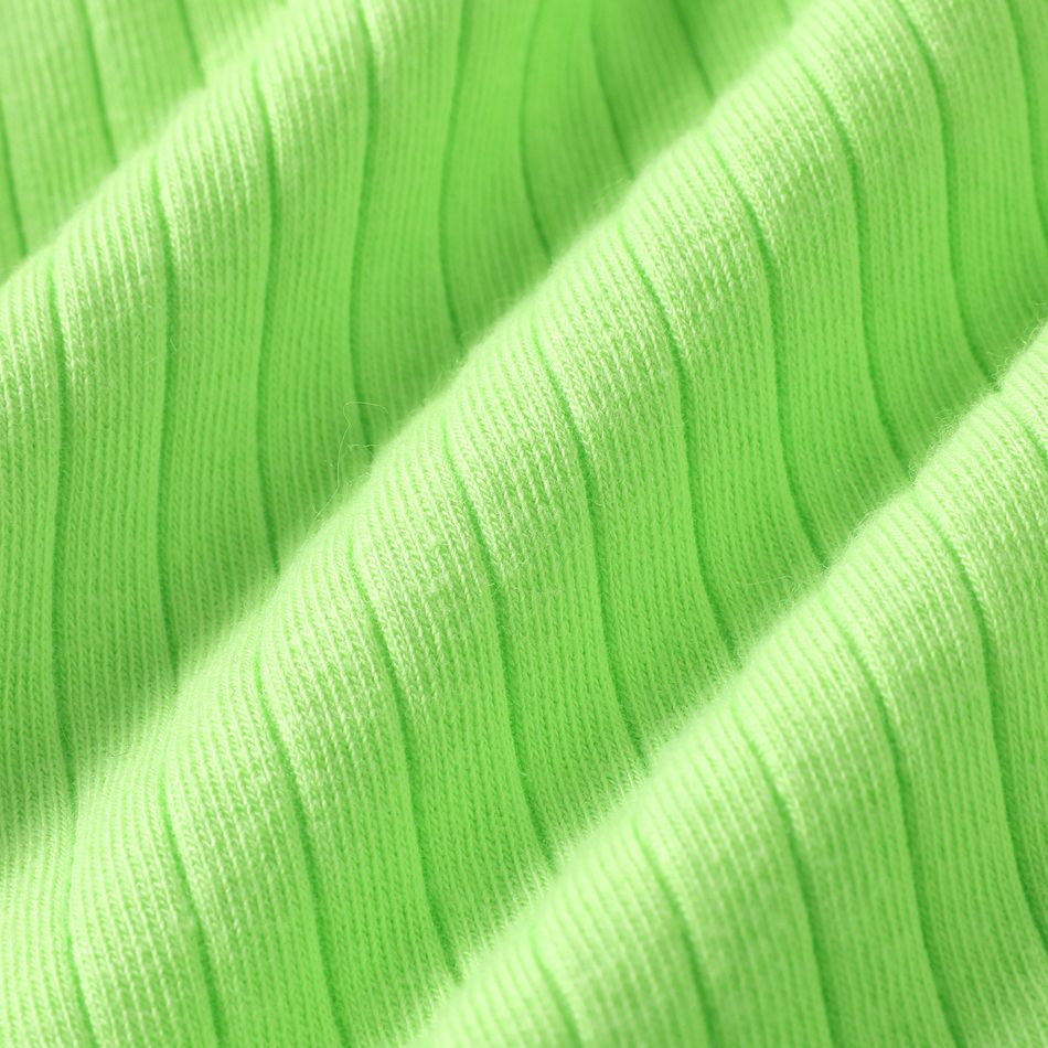 Toddler Girl Solid Color Ribbed Cotton Slip Rompers Green