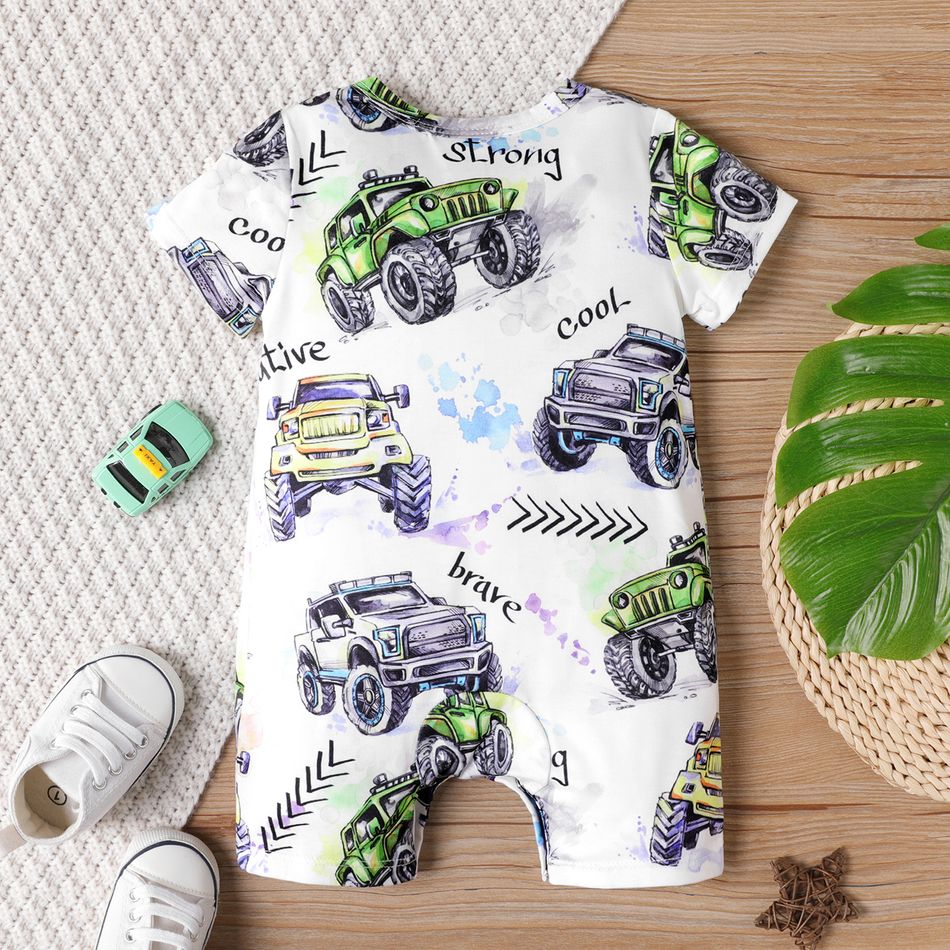 Baby Boy Allover Vehicle & Letter Print Short-sleeve Naia™ Romper White big image 2
