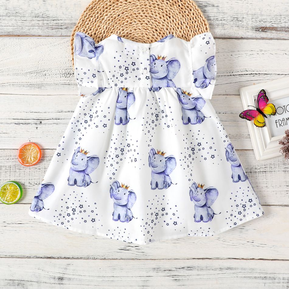 Bebé Mangas franzidas Elefante Infantil Manga curta Vestidos Branco big image 2