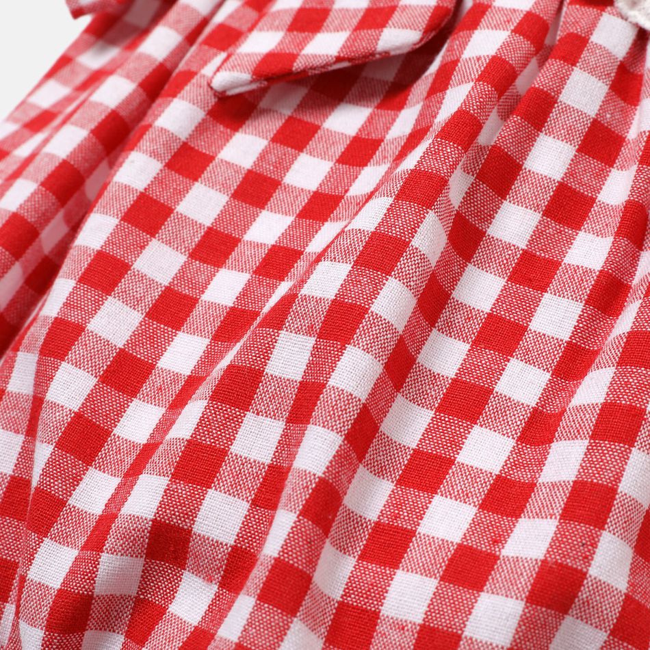 Baby Girl Strawberry Embroidered Ruffled Flutter-sleeve Gingham Romper REDWHITE