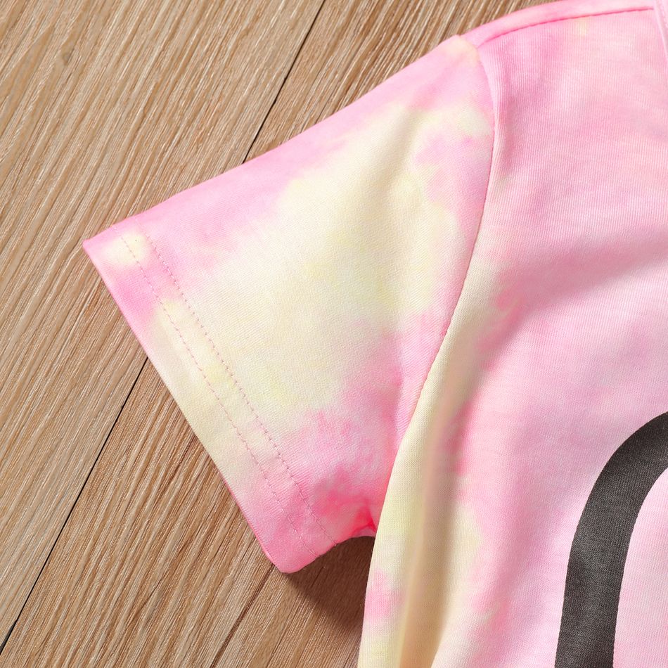 2Pcs Kid Girl Tie Dye Heart Print Short-sleeve Tee and Shorts Set Pink big image 3