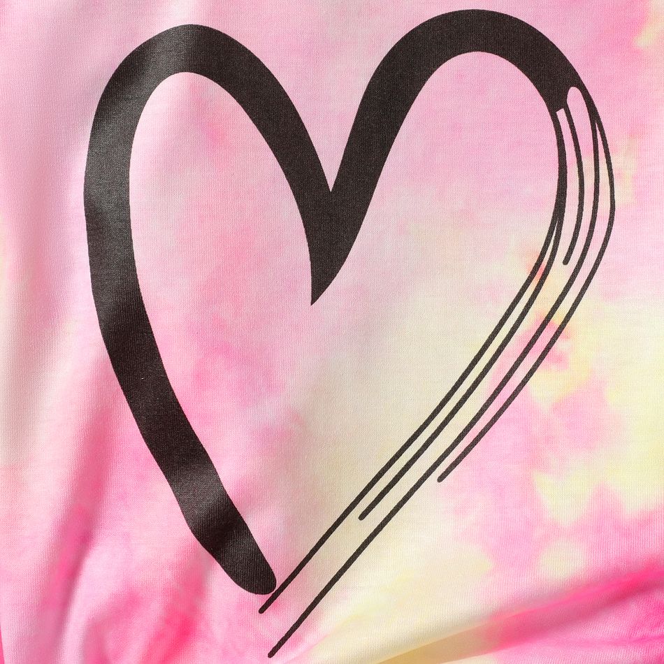 2Pcs Kid Girl Tie Dye Heart Print Short-sleeve Tee and Shorts Set Pink big image 2