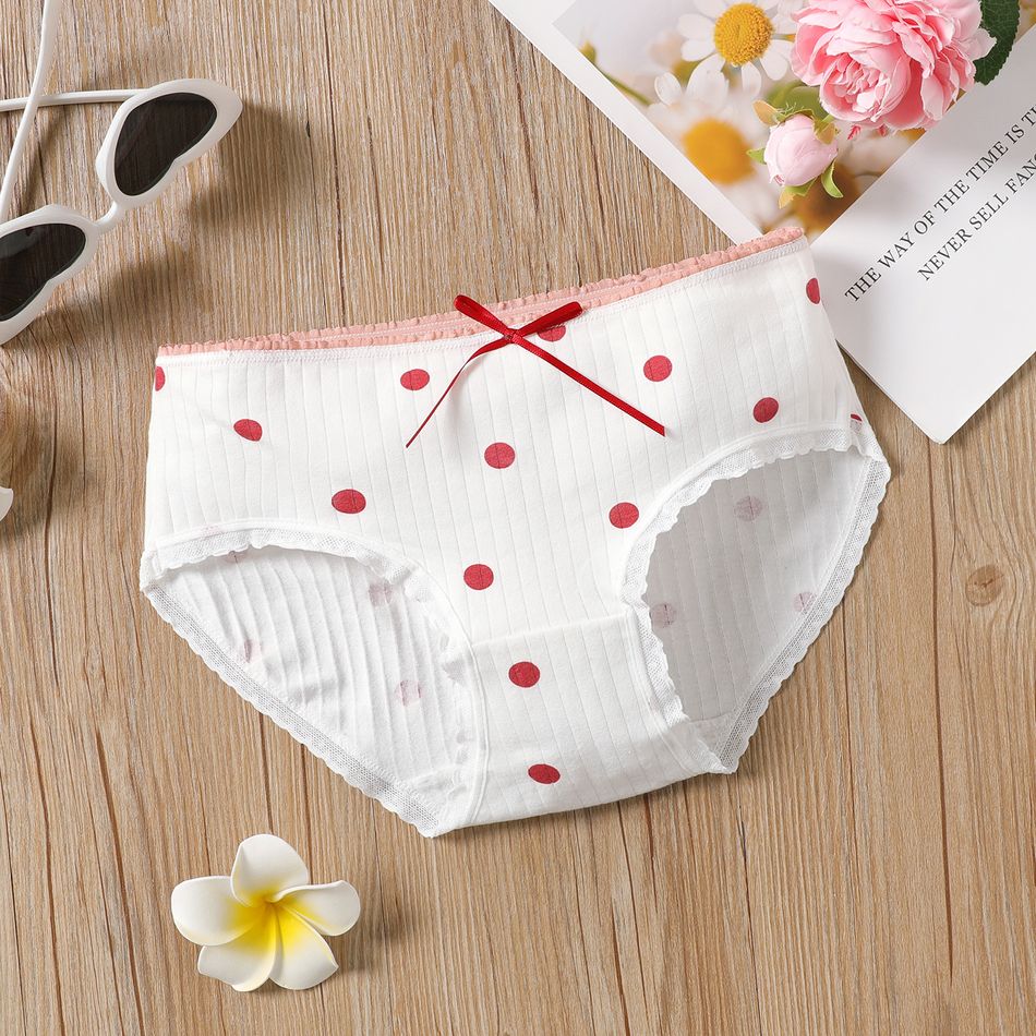 Kid Girl Bow Decor Cotton Lace Panty White big image 1