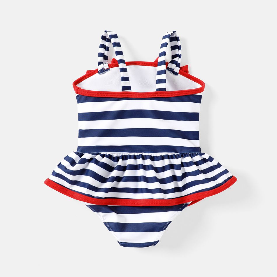 Baby Girl Contrast Bow Front Striped One-Piece Swimsuit COLOREDSTRIPES big image 2
