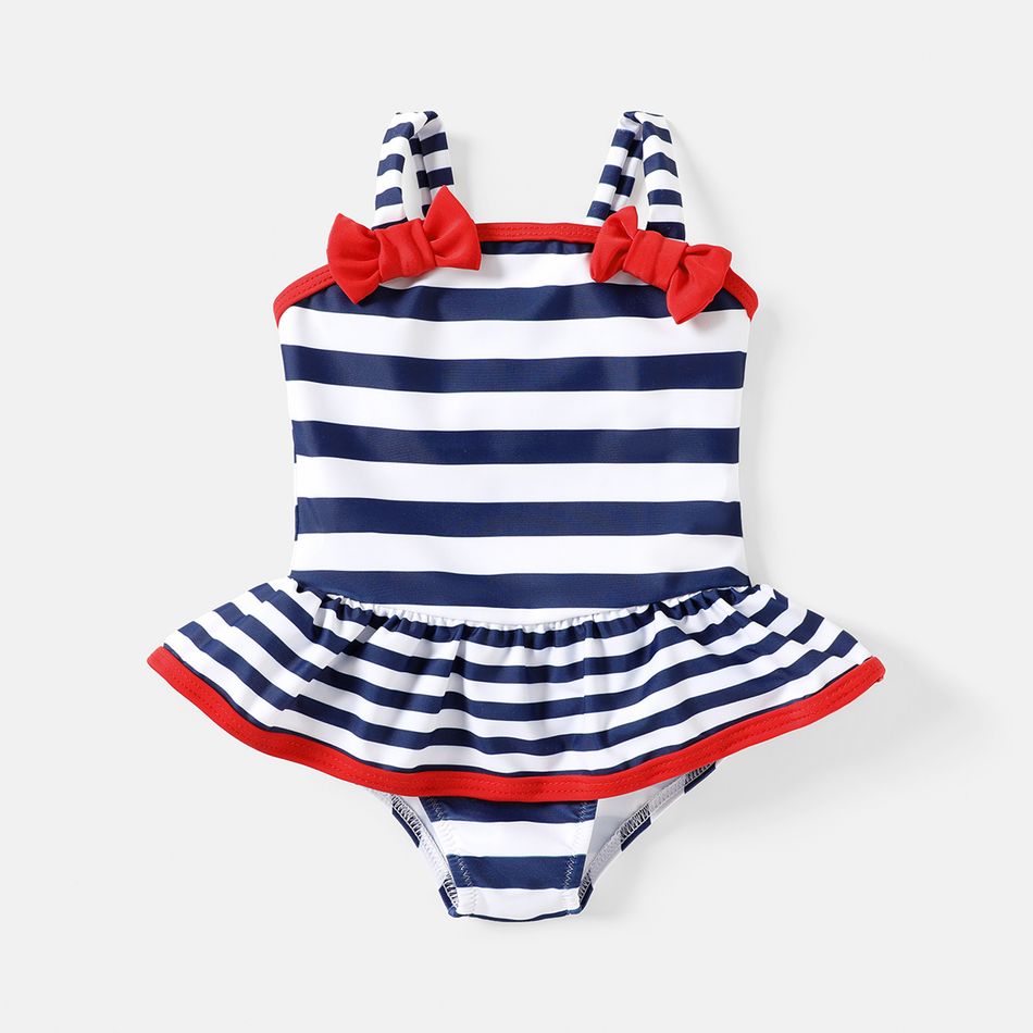 Baby Girl Contrast Bow Front Striped One-Piece Swimsuit COLOREDSTRIPES big image 1