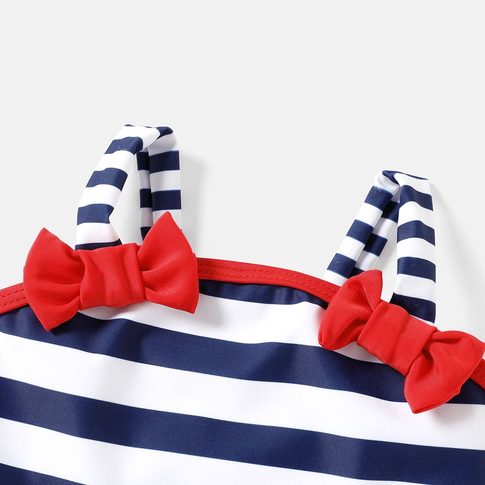 Baby Girl Contrast Bow Front Striped One-Piece Swimsuit COLOREDSTRIPES big image 3