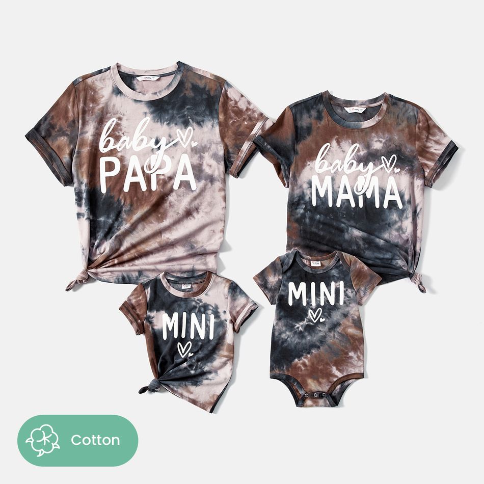 Family Matching Cotton Short-sleeve Letter Print Tie Dye Tee Apricot brown big image 1