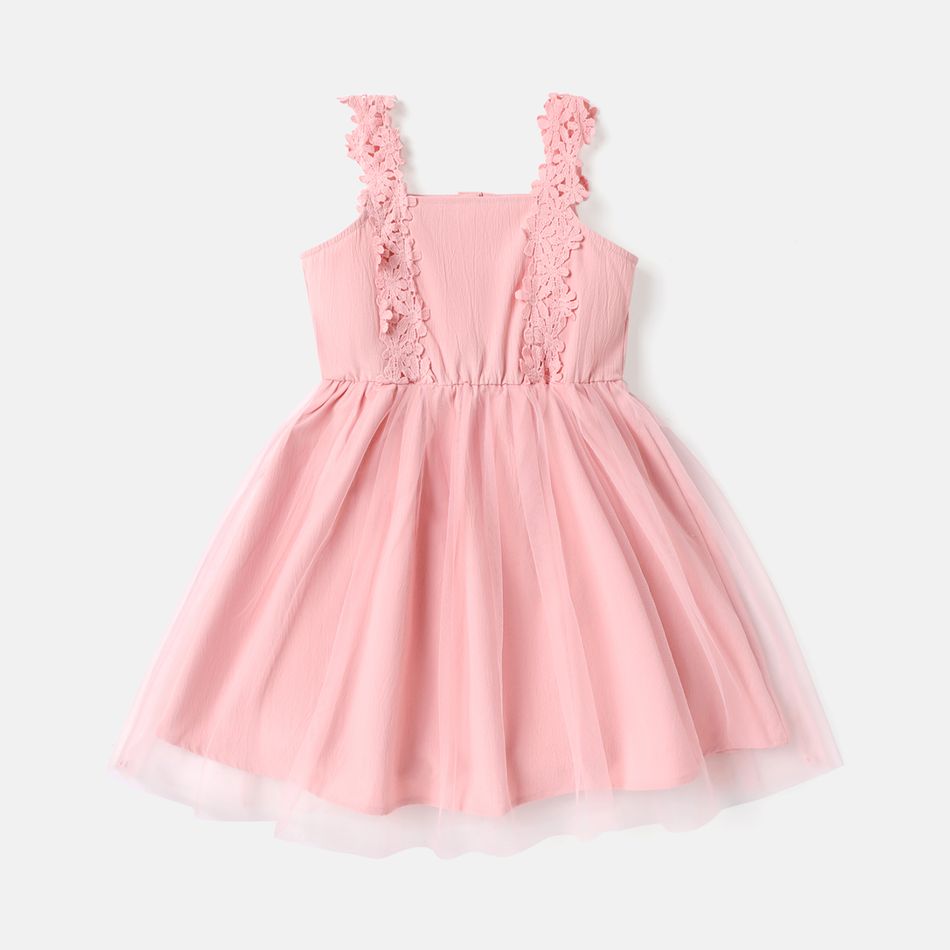 Kid Girl Floral Appliques Overlay Slip Dress Pink big image 1