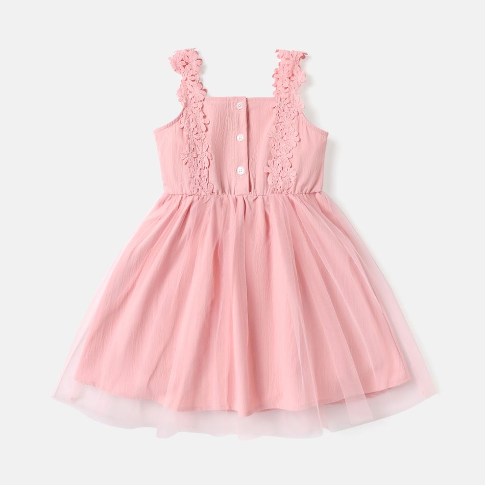 Kid Girl Floral Appliques Overlay Slip Dress Pink big image 2