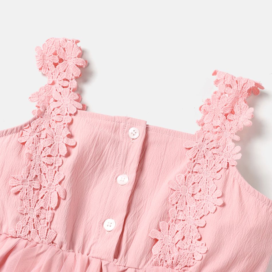 Kid Girl Floral Appliques Overlay Slip Dress Pink big image 4