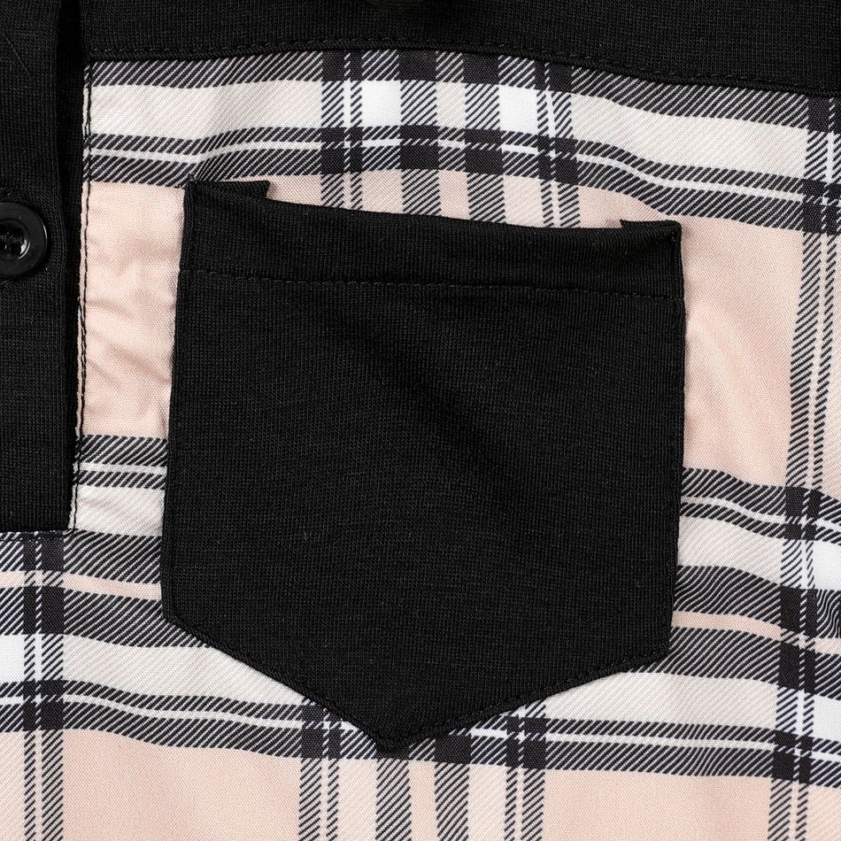 2Pcs Kid Boy Plaid Panel Short-sleeve Polo Shirt and Shorts Set Black big image 3