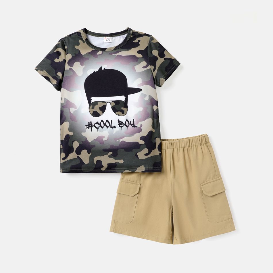 Naia 2Pcs Kid Boy Camouflage Figure Print Short-sleeve Tee and 100% Cotton Shorts Set Camouflage big image 2