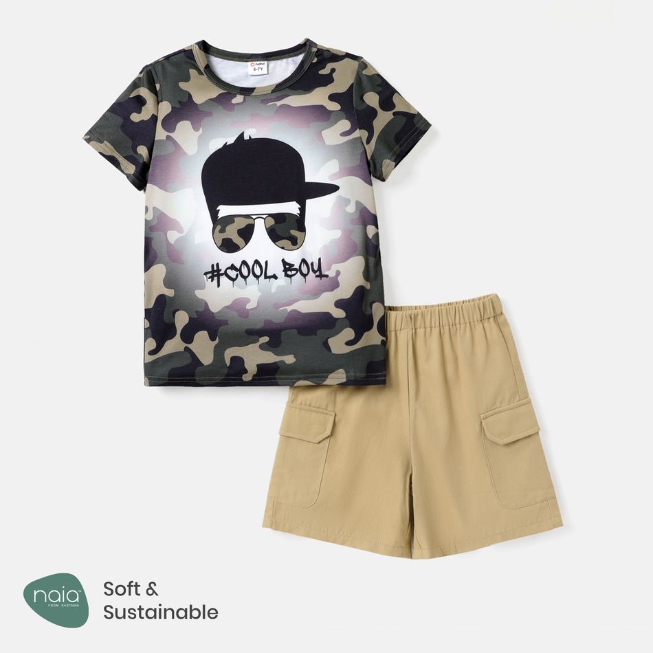 Naia 2Pcs Kid Boy Camouflage Figure Print Short-sleeve Tee and 100% Cotton Shorts Set Camouflage big image 1