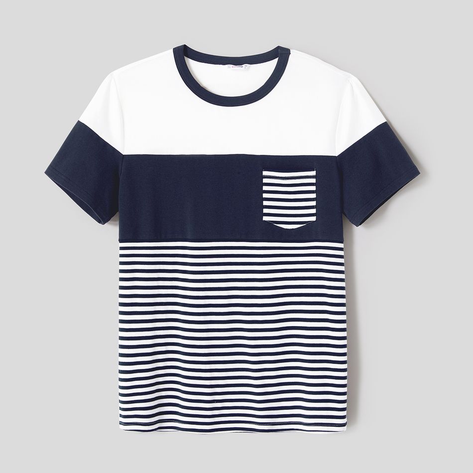 Family Matching Cotton Colorblock Striped Short-sleeve Tee and Spliced Tank Dresses Sets Tibetanbluewhite big image 15
