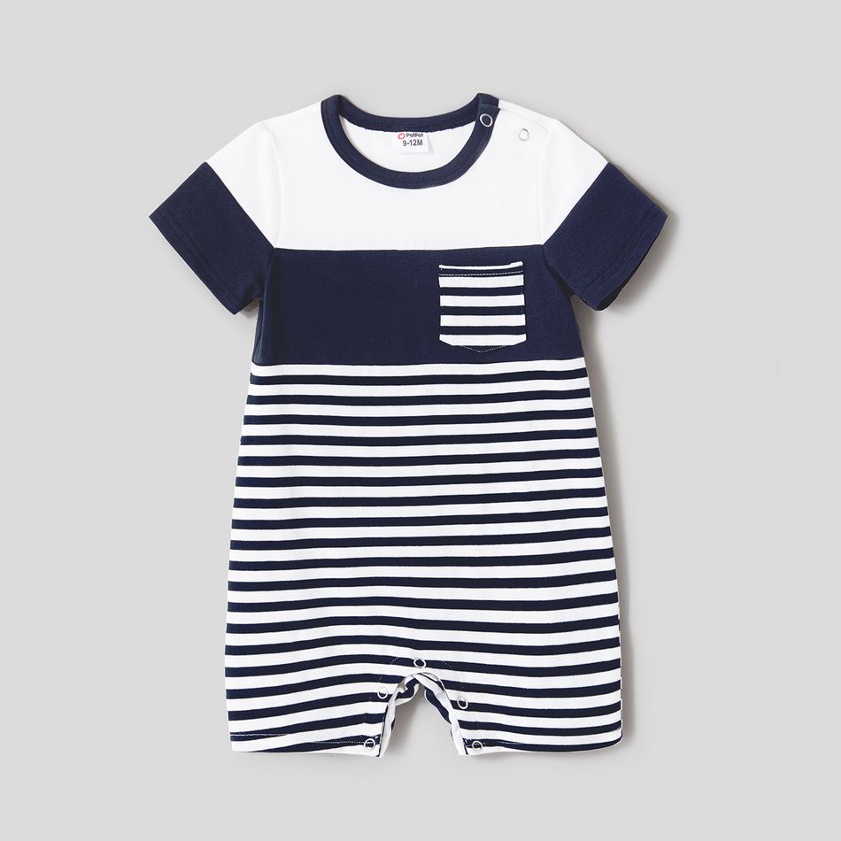 Family Matching Cotton Colorblock Striped Short-sleeve Tee and Spliced Tank Dresses Sets Tibetanbluewhite big image 2