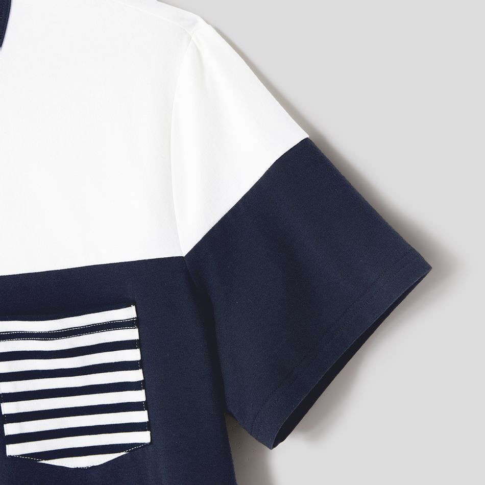 Family Matching Cotton Colorblock Striped Short-sleeve Tee and Spliced Tank Dresses Sets Tibetanbluewhite big image 16