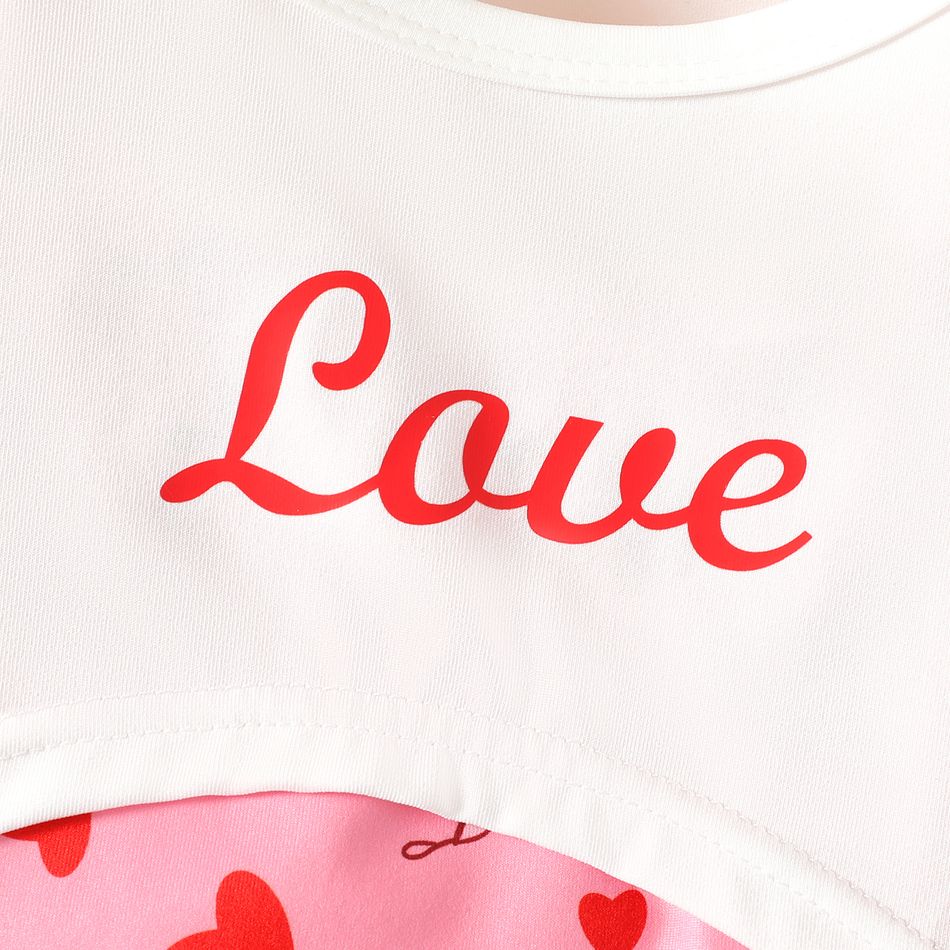 2pcs Kid Girl Heart Print Sleeveless Dress and Letter Print Crop Tee Set pink- big image 3