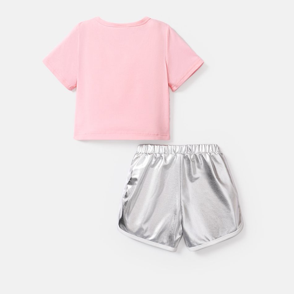 Barbie 2pcs Kid Girl Short-sleeve Cotton Tee and Elasticized Shorts Set Pink big image 3