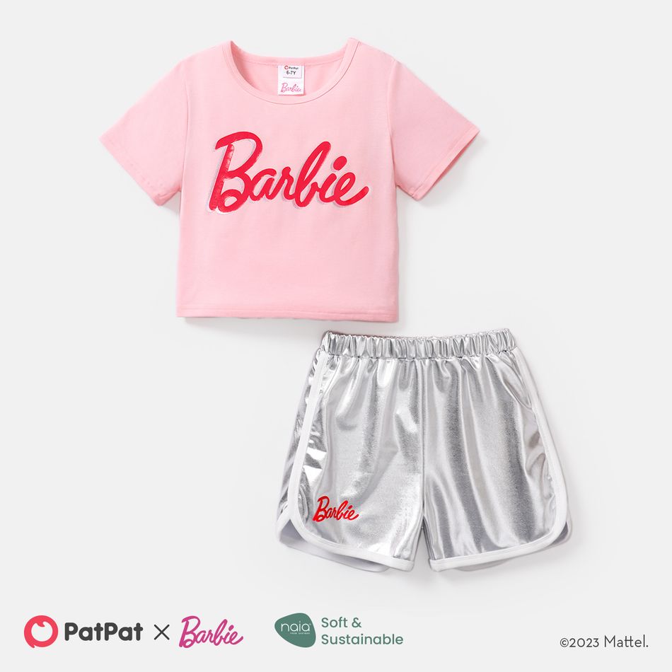 Barbie 2pcs Kid Girl Short-sleeve Cotton Tee and Elasticized Shorts Set Pink