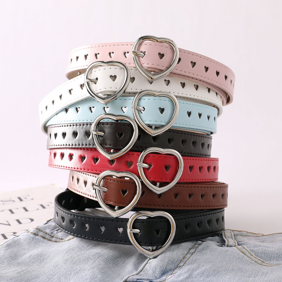 Kids Fashion Hollow Heart Shaped Heart Buckle Belt White big image 5