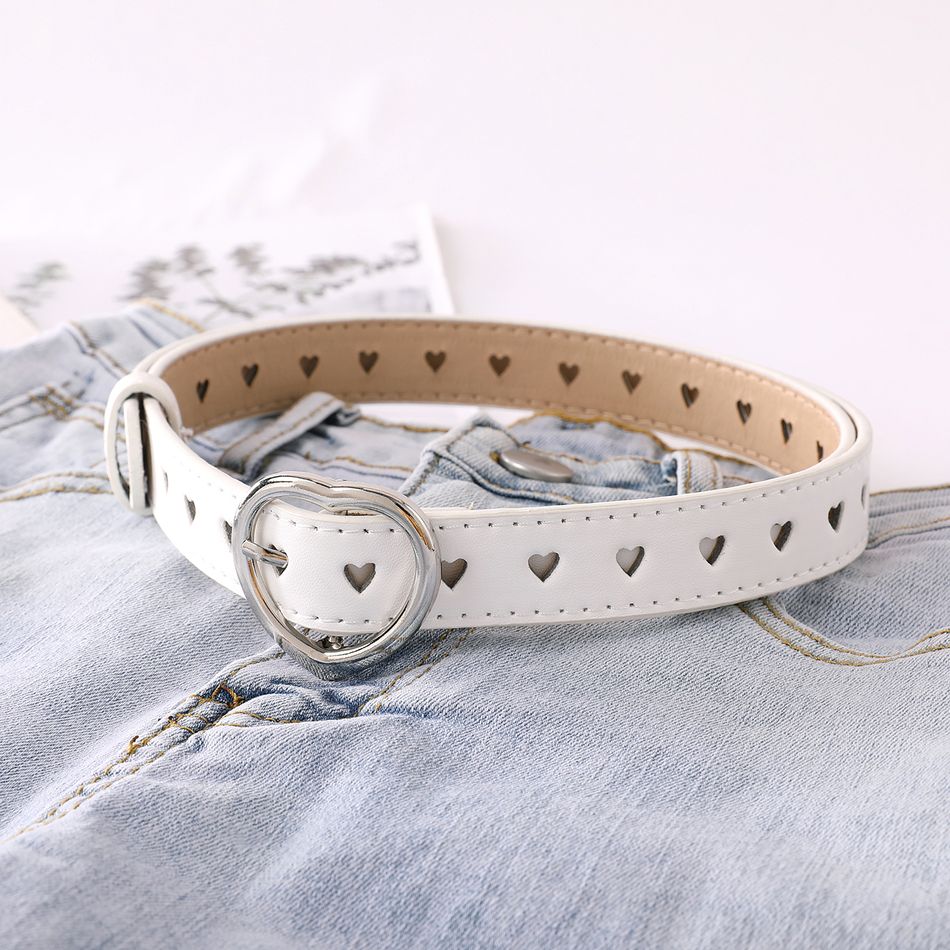 Kids Fashion Hollow Heart Shaped Heart Buckle Belt White big image 3