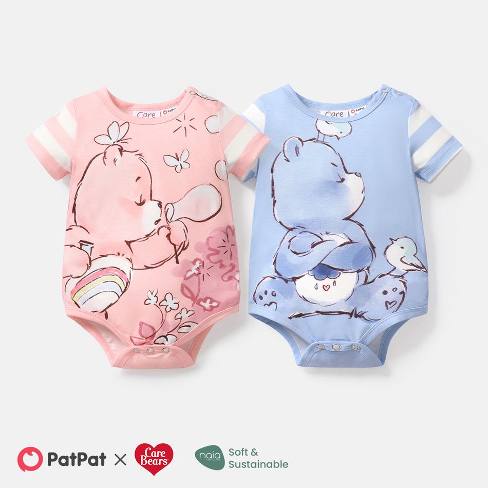 Care Bears Baby Boy/Girl Striped Short-sleeve Graphic Naia™ Romper Light Blue big image 2